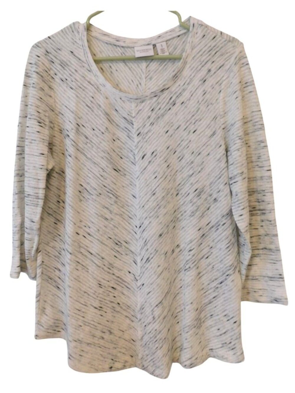 Weekends by Chicos Womens Sz 1 8 10 Marled Knit Top 3/4 Sleeve Swing Casual